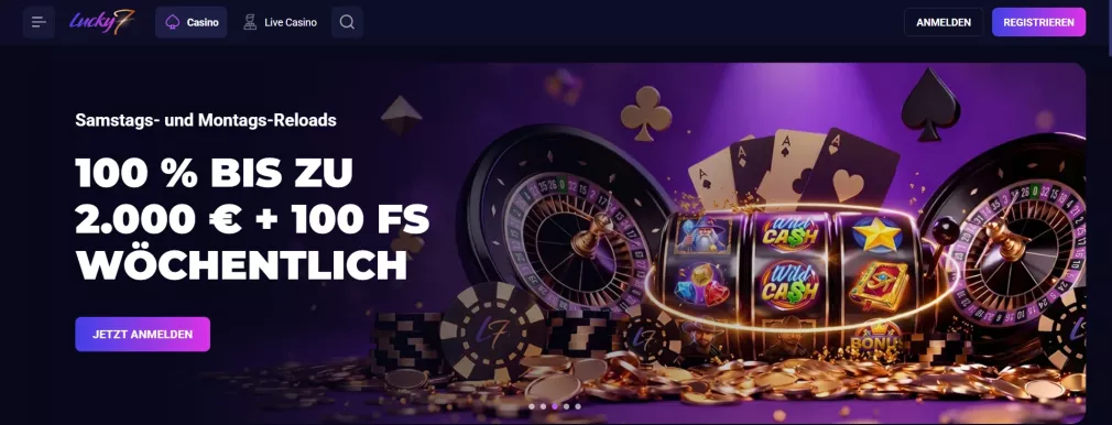 Luckyseven Casino 2000 € Bonus und 200 Freispiele